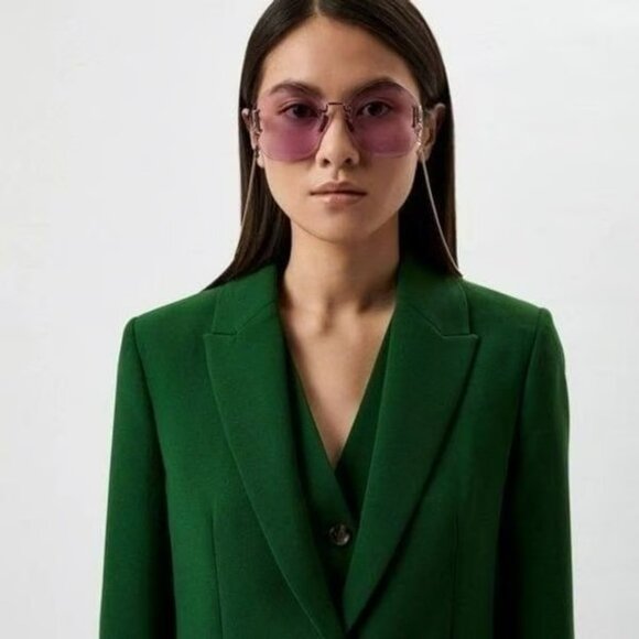 Gucci Women Sunglasses Gold Chain Violet Round GG1203S 001 NEW AUTHENTIC